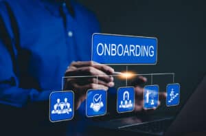 Business professional illustrating a digital onboarding process 